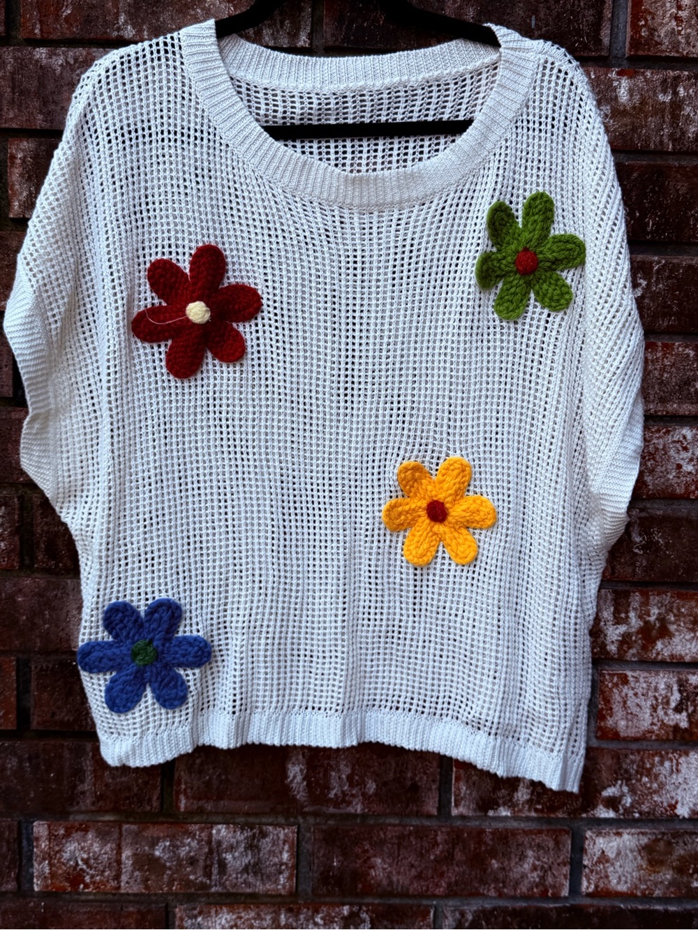 Off- White Crochet Flower Applique - Women's Top